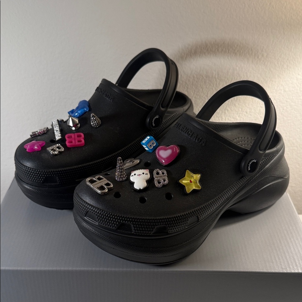 Balenciaga Black Clog Mules with Cute and Playful  Charms